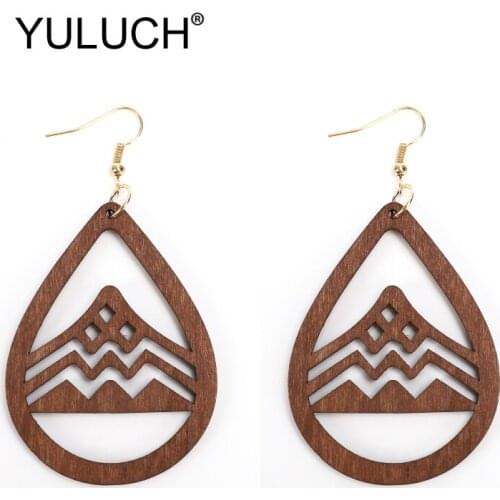 YULUCH 2019 Hollow Wood Water Drop Earrings Fashion Jewelry For Lady Party Ethnic African Mountain Pattern Long Pendant Earrings