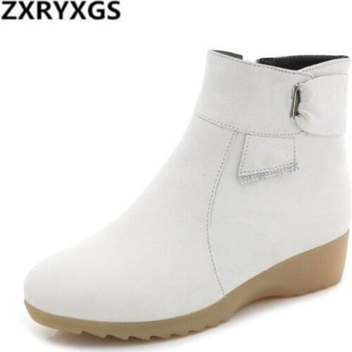 2021 New Winter Boots Elegant Rhinestone Cow Leather Boots Women Comfort Warm Women Boots Wedges Shoes Non-slip Fashion Shoes