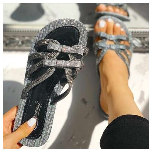 Women Slippers Rhinestone Womens Shoes Summer Bow Flat Sandals Roman Shoes Sweet Butterfly-knot Women Shoes Beach Slippers