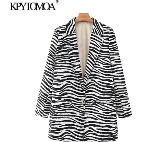 KPYTOMOA Women 2021 Fashion Single Button Animal Print Blazer Coat Vintage Long Sleeve Pockets Female Outerwear Chic Veste Femme