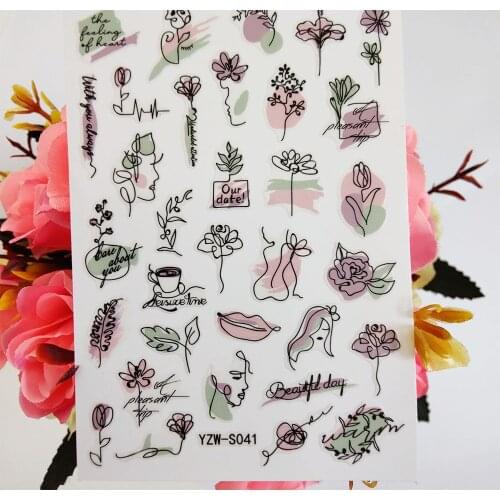 3D Nail Sticker Art Geometry Flowers Line Rose Nails Decoraciones foil Leaf Stickers for Manicure Designer Sliders Accesorios