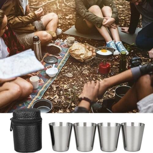 4 Pcs / Set Polished 30 Ml Mini Shot Glass Cup Drinking Bar Wine Cover Leather Bag Glasses For Home With With Bag Kitchen A0W2