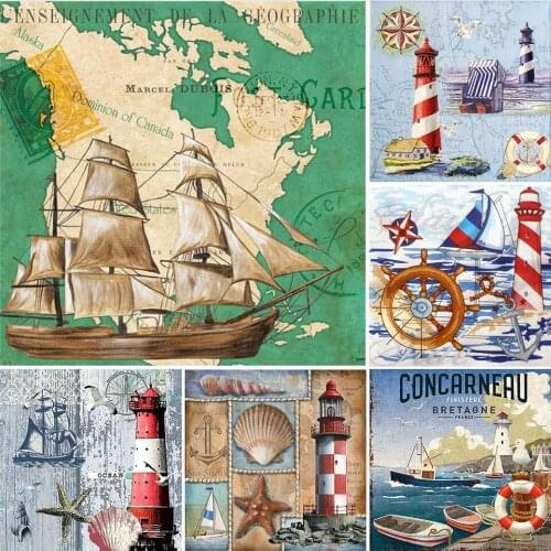 5D DIY Diamond Painting Landscape Sailing lighthouse Cross Stitch Kit Full Embroidery Mosaic Art Picture of Rhinestones Decor