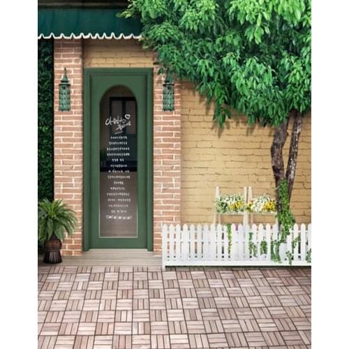 5x7ft Brick Floor House Tree Photography Backdrops Photo Props Studio Background