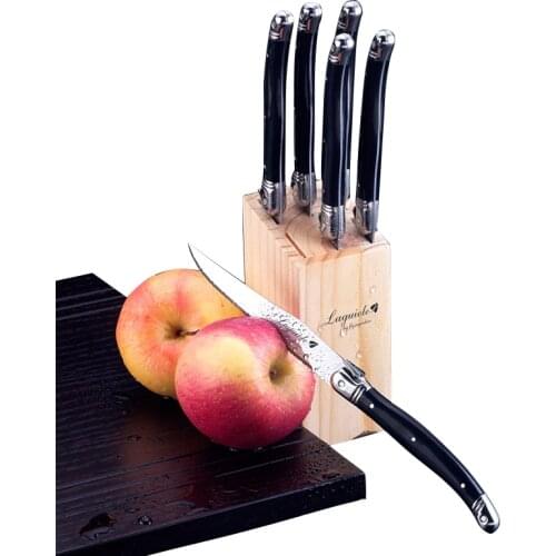 6pcs/lot 9inch Black Laguiole Style Stainless Steel Steak Knives Dinnerware Wooden Box Western Restaurant Kitchen Cultery Set