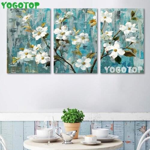 Abstract White Flowers Wall Art 3 Pieces Diy diamond Painting Mosaic rhinestone 5D full diamond embroidery wall decor ML1566