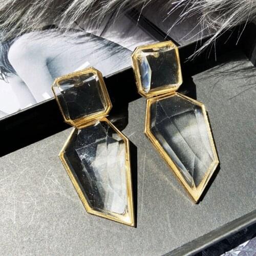 Acrylic Geometric Irregular Shaped Pendant Drop Statement Earrings 3-Layer Gold Plated Zinc Alloy Fashion Jewelry