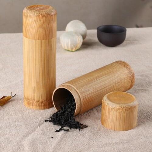 Bamboo Sealed Tea Containers Mini Portable Small Number Pu'er Tea Box Japanese Handmade Tea Container Bamboo Pipe Travel Tea Set