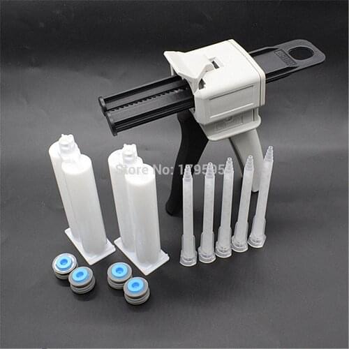 50ml Glue Gun Two Component AB Glue Dispensing Gun Dispenser with 2 set 50ml Empty Dual-Barrel Cartridge and 5pc AB Mixed Tube