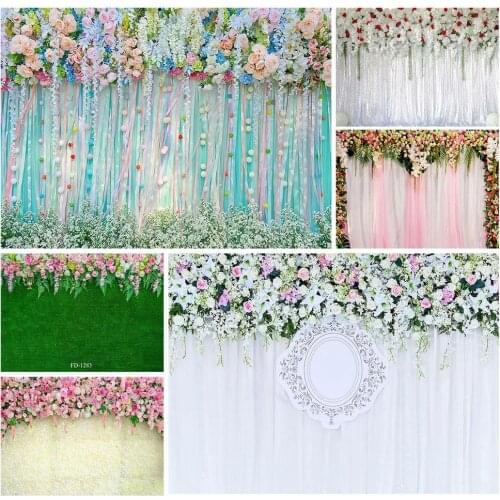 Photo Backdrops Colorful Flowers Ribbons Vinyl Cloth Background for Wedding Lovers Valentines Day Photocall Photography Props
