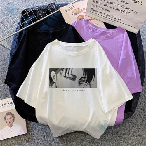 Japanese Anime Attack On Titan Womens T-shirt Levi·Ackerman Eye Punk Tops Summer Harajuku Loose Gothic Short Sleeve Tshirt