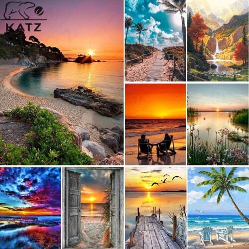 5D Diy Diamond Painting Reef Sea Sunset Landscape Kit Full Diamond Square Embroidery Mosaic Art Picture Rhinestone Home Gift