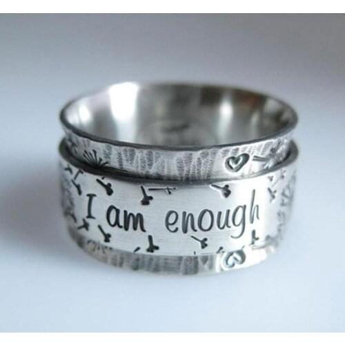 1pc Dandelion Rotating Sculpture Pattern Ring Stainless Steel Sliver Finger Rings I Am Enough Inspiration Jewelry Strength Gift