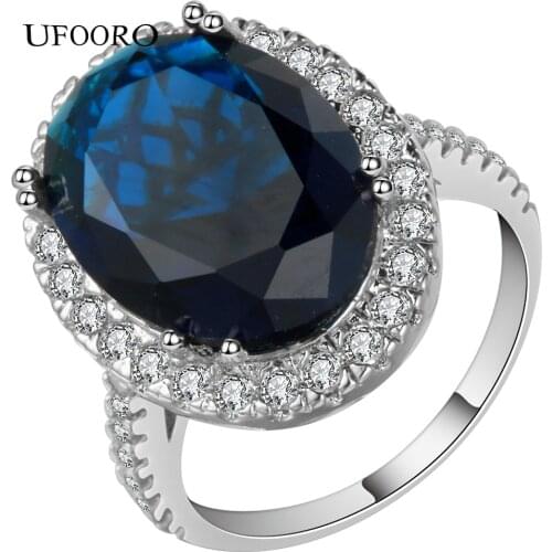 Royal Blue Rings Silver-Color Elegant Blue Big Stone Ring with Paved cz Jewelry for Women Party and Wedding Design Drop shipping