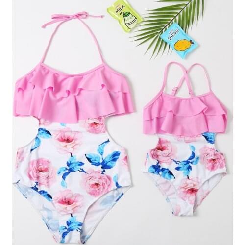 2019 Girls Swimsuit Matching Family Clothes One-pieces Ruffle Style Childrens Swimwear Mother And Daughter Swimsuit CZ1009