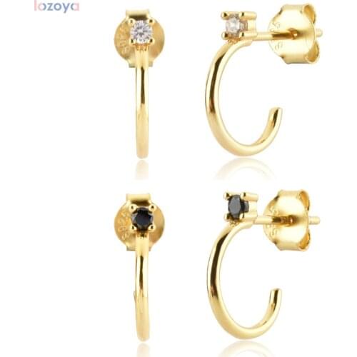 Lozoya 925 Sterling Silver Gold Clear Tiny Rock Punk Black Slim 7.8mm Huggies Hoop Small Jewelry Gift Wedding Jewels