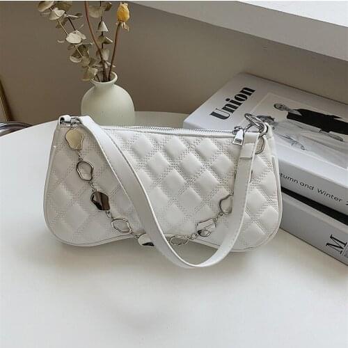 Fashion Lattice Designer 2021 Womens Shoulder Bag High Quality PU Leather Simple Casual Handbag Pure Color Chain Messenger Bags