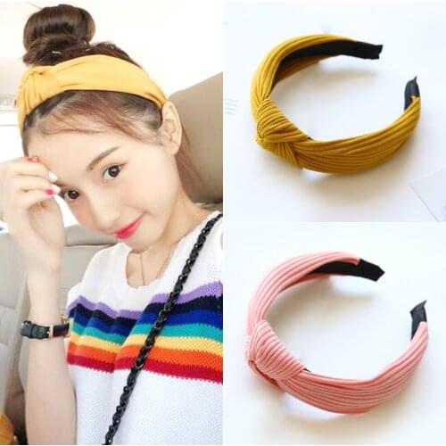 Fashion Cotton Solid Color Bow Knot Hair Bands for Women Stripe Headbands Ornament Hairbands Face Wash Hairband Hair Accessories