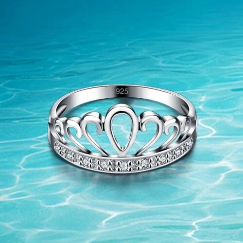 Fashion Princess Wish Crown Rings Women Classic Clear CZ Female Temperament Statement Wedding 925 Jewelry Gift