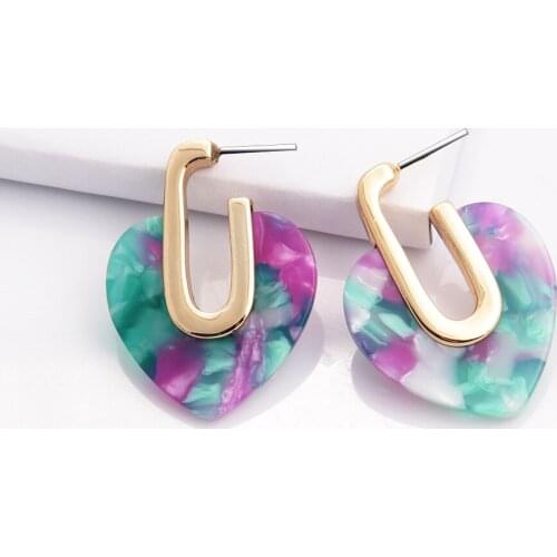 Fashion Retro Heart-shaped Colorful Print Earrings 2021 Charm Design Punk Split Earrings Ladies Jewelry Accessories