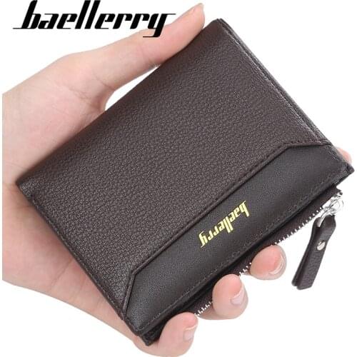 2019 Baellerry Men Short Wallets Card Holder Solid Fashion Zipper Men Leather Purse Coin Pocket High Quality Male Purse