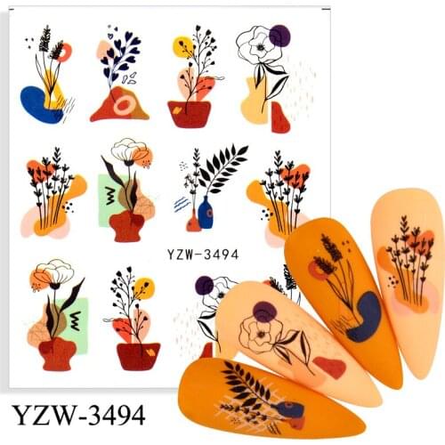 2021 New Arrivals Nail Stickers Black Blossoms Floral Design Manicure Sliders Water Decals Foil Nail Decoration
