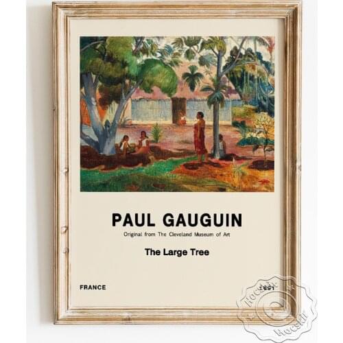 Paul Gauguin Exhibition Museum Poster, The Large Tree Scenery Canvas Painting, Impressionist Landscape Home Decor Wall Stickers