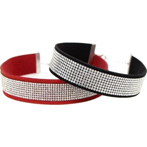 NEW Women Laether Crystal Rhinestone Choker Necklace Wedding Accessories Female Neck with Clavicle Necklace Short