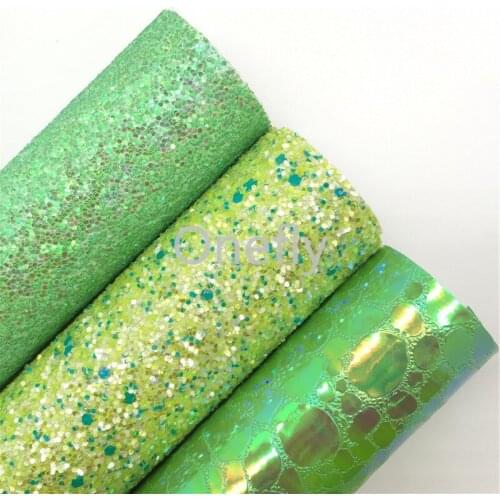 Onefly 21X29CM Green Glitter Leather, Stone Embossed Synthetic Leather Fabric Sheets For Bow DIY handbags shoes AQ032