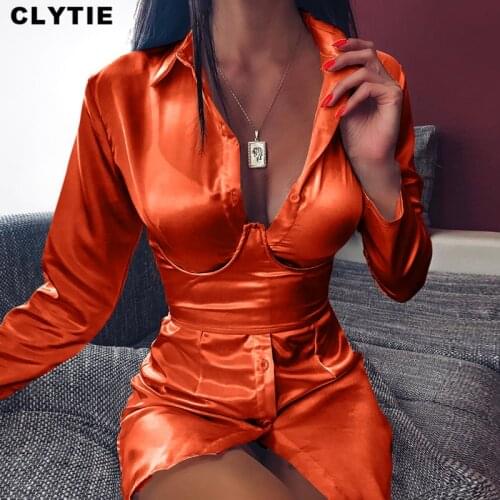 Clytie Sexy Home Clothing Deep V Dress Women Ladies Streetwear Bodycon Back Lace Up Female Mini Satin Dresses