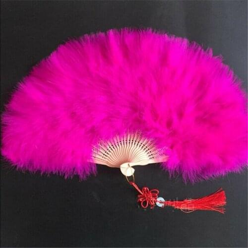 Factory Direct Sales High Quality Rose Folded Turkey Feather Hand Fan Wholesale Handmade Fans for Dance Wedding Decoration