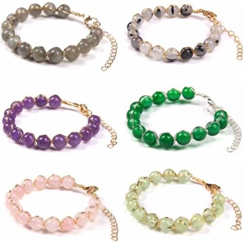 Handmade Couple Distance Braided Bracelet Natural Green Prehnites Quartz Gem Stone Beads Charm Bracelet Jewelry for Women Men