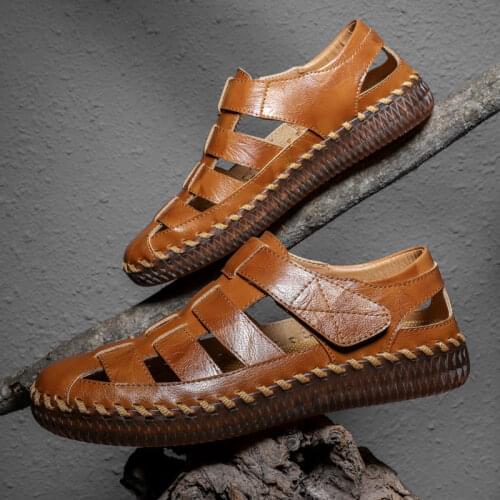 Brand Summer Hiking Beach Cowhide Men Sandals Flat Casual Shoes High Quality Fashion Genuine Leather Luxury Outdoor Size38-48