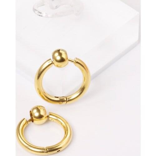 Hoop Earrings Jewelry 2.5mm Width Stainless Steel Hypoallergenic Fashion Steel Ball Gold/Silver Color Earrings for Women/Girls