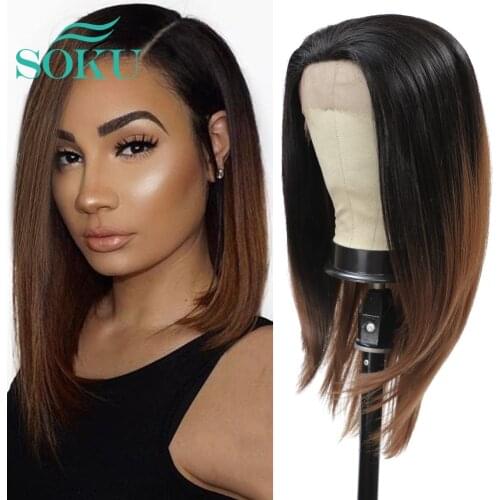Synthetic Lace Front Wigs With Baby Hair Free Part SOKU Glueless Heat Resistant American Africa Black Women Straight Lace Wig