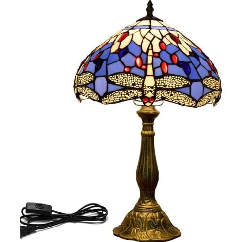 12 inch Modern Mediterranean creative blue dragonfly art decoration table lamp European Tiffany stained glass bedside lamp