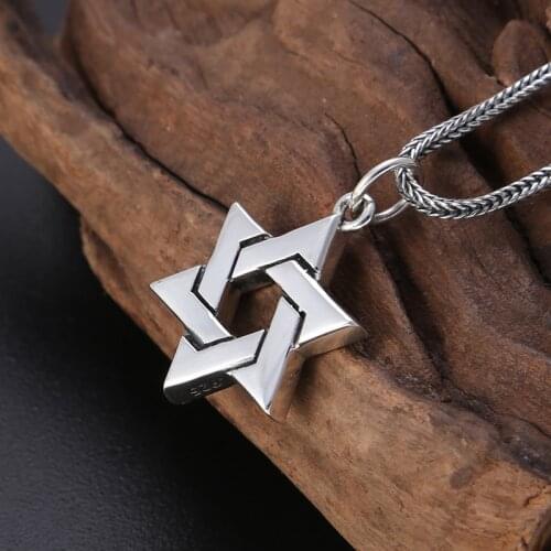 S925 Sterling Silver Jewelry Korean Version Of The Fashion Simple And Creative six-pointed Star Letters Men And Women Pendant