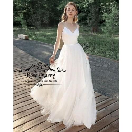 Modest Backless Boho Wedding Dresses 2021 Vestido De Novia White Long Tulle Country Beach Cheap Bridal Gowns Robe De Mariage