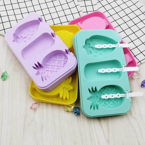 Kapmore 1pc Ice Pop Mold Silicone 3-Cavity Popsicle Mold Ice Cream Mold With Lid & Sticks Ice Cream Tools Accessories