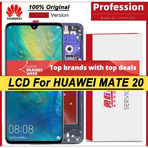 100% Original 6.53'' AMOLED Display + Frame for Huawei Mate 20 LCD Touch Screen Digitizer Assembly Repair Parts + Service Pack