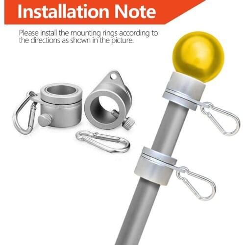 2 Pack Rustproof Flag Pole Rings Clip Mounting Ring 360° Rotating Kit