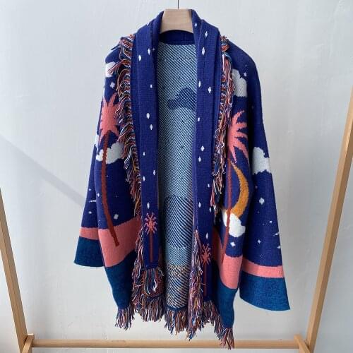 2021SS Spring High Quality Women Cashmere Cardigan Female Tassel Wool Belts Sweater Coat Overcoat