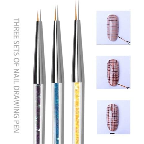 3Pcs/set Sequined Nail Art Drawing Pen Nail Art Pen Color Painting 3D Tips DIY Acrylic UV Gel Brushes Design Manicure Tools