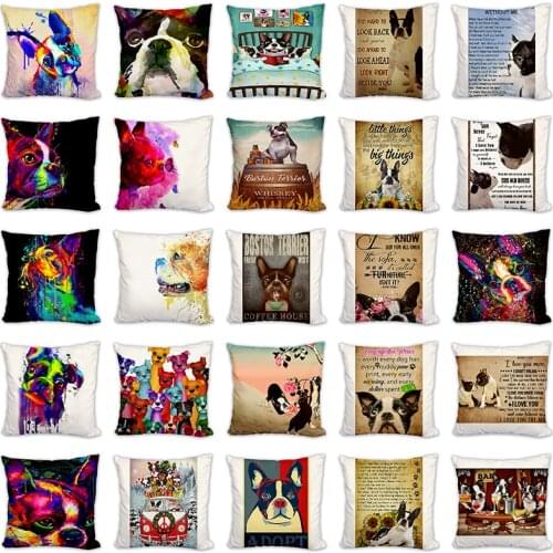 45cm*45cm Pet Fashion Linen/cotton pillow cover sofa case car seat cushion cover decorative Boston Terrier Colorful pillows