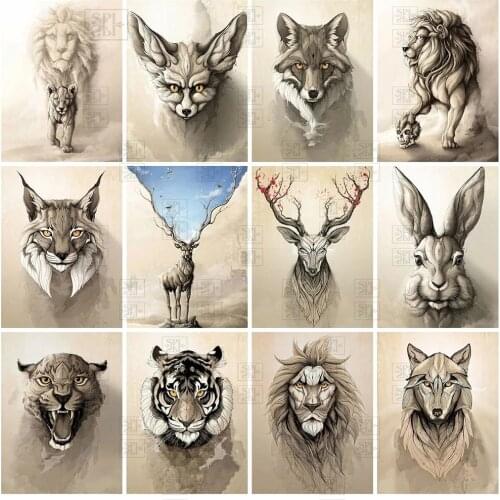 5D Diy Diamond Painting Animal Cross Stitch Full Drill Square Embroidery Deer Lion Rabbit Mosaic Art Picture Rhinestones Gift