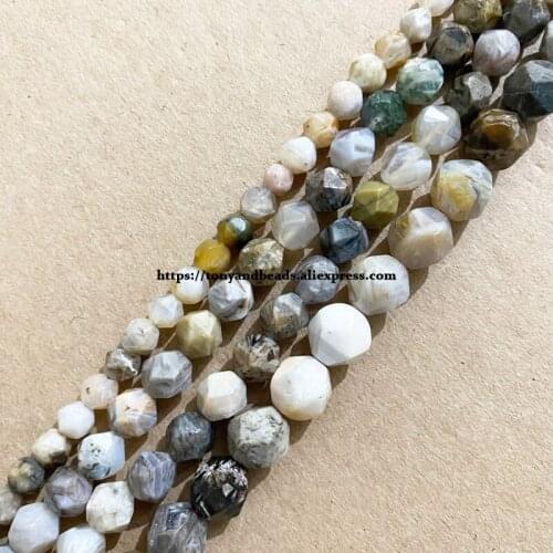 15" Natural Stone Big Cuts Faceted Bamboo Leaf Carnelian Agate Round Loose Beads 6 8 10 mm Pick Size