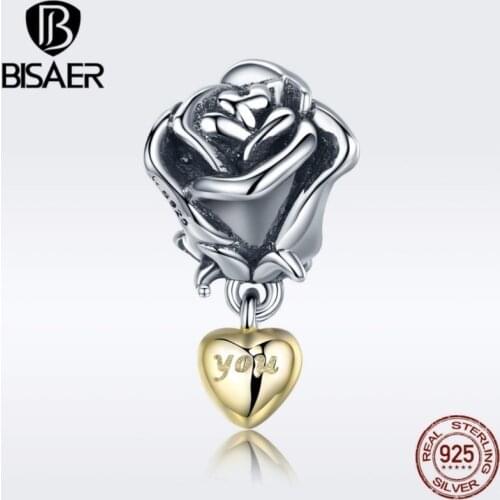 Hot Sale 925 Sterling Silver Rose Flower Heart Beads Charm Fit Charms Original 925 Bracelet Necklace Sterling Silver Jewelry
