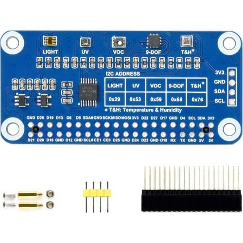 Environment Sensor HAT for Raspberry Pi,I2C Bus,onboard resources including ambient light sensor,VOC sensor,IR/UV sensor etc