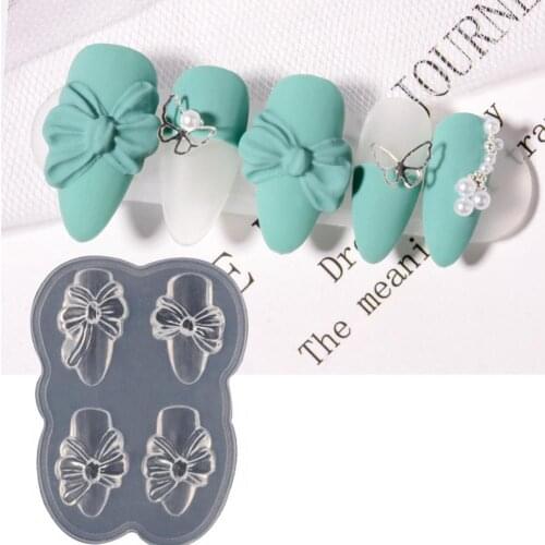 Bowknot Love Heart Nail Ornament Carving Mold Fingernail Decor Stamping Stencil