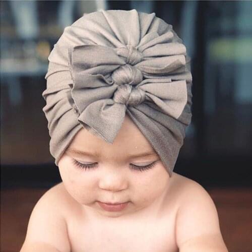 Baby Headband Hat Bowknot Print Cotton Stretchy Turban Headband Infant Head Wrap Beanie Hat Girls Headwear Baby Hair Accessories